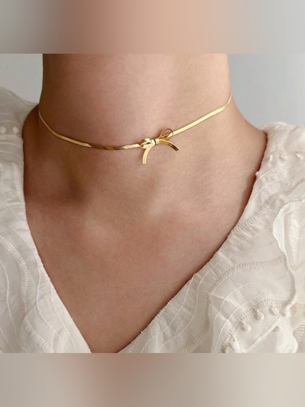 Gold Plated Stainless Steel Bow Knot Choker Necklace – Adjustable